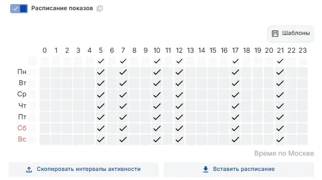Расписание показов